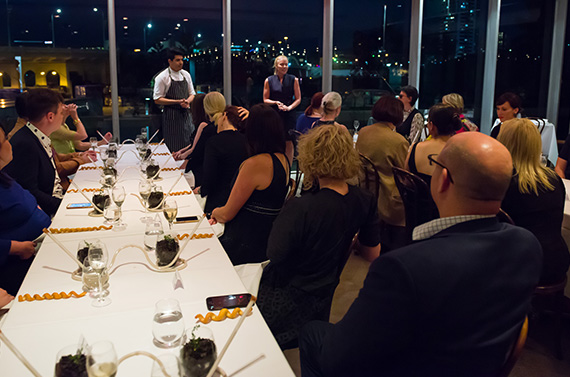 Brisbane Artist Elizabeth Willing and QAGOMA Executive Chef Josue Lopez discuss their ideas and artistic process at the exclusive dinner for ‘We Who Eat Together’ / Photograph: Natasha Harth © QAGOMA