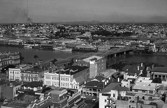 Overlooking South Brisbane, site of the future Queensland Art Gallery, 1950s