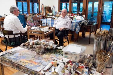 William Robinson and Chris Saines in the artist’s home studio, September 2017 / Photograph: Chloë Callistemon
