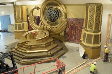 Installing the Asgardian throne room from the upcoming Marvel film Thor: Ragnarok 2017, ‘Marvel: Creating the Cinematic Universe’, GOMA 2017
