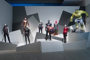 Installation view of 'Marvel: Creating the Cinematic Universe' with chatacters from Avengers: Age of Ultron, GOMA 2017